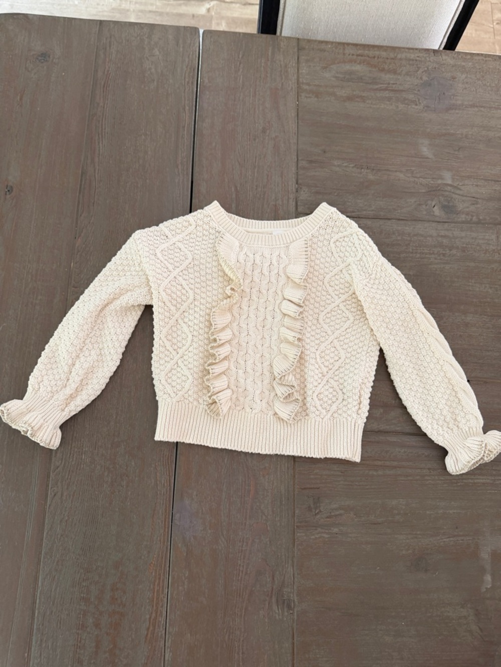 GAP Cream Ruffle Cable Knit Scoop Sweater